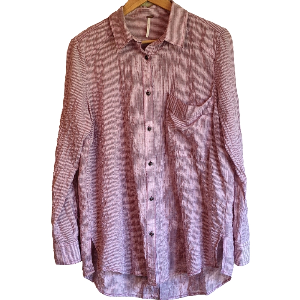 Free People buttoned cotton long sleeve striped shirt, Small